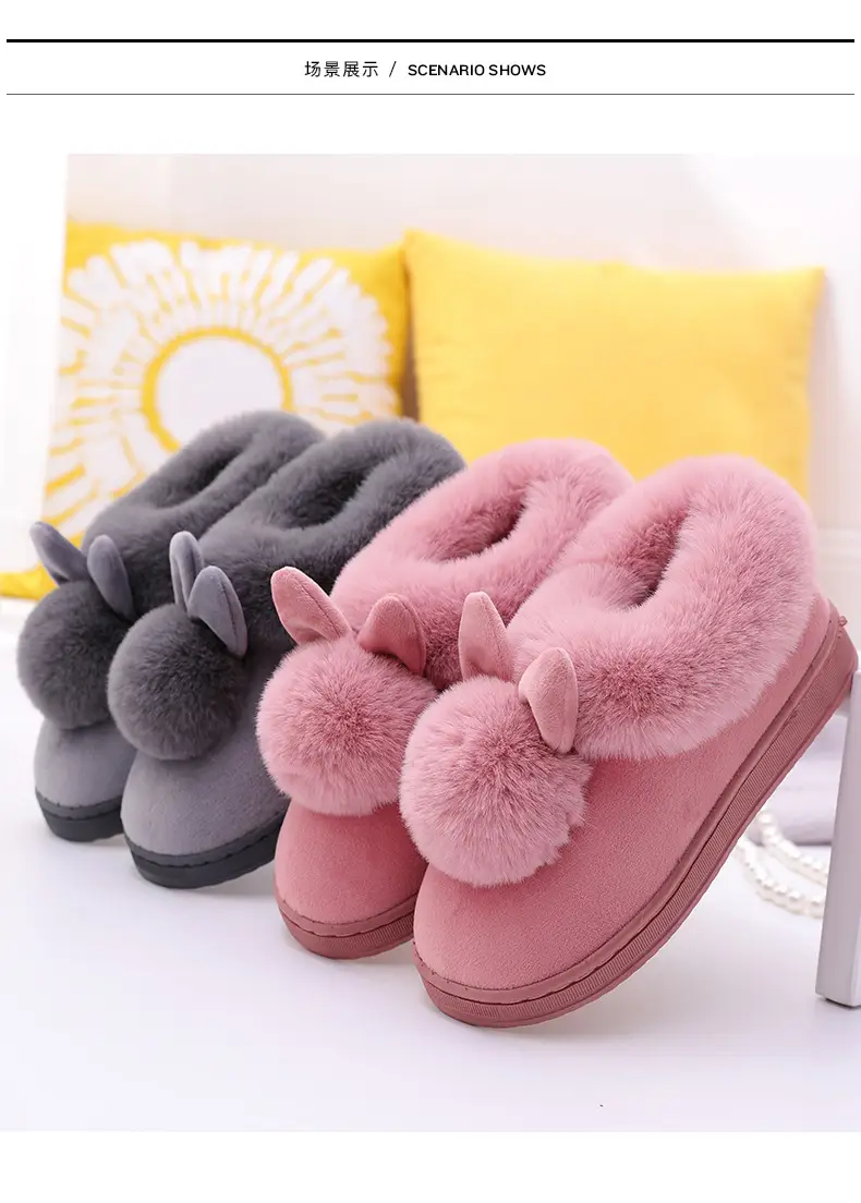 Women's Furry Slippers 2026 Winter New Korean Style Rabbit Fur Indoor Silent Warm Cotton Slippers with Heel Cover — feature 24