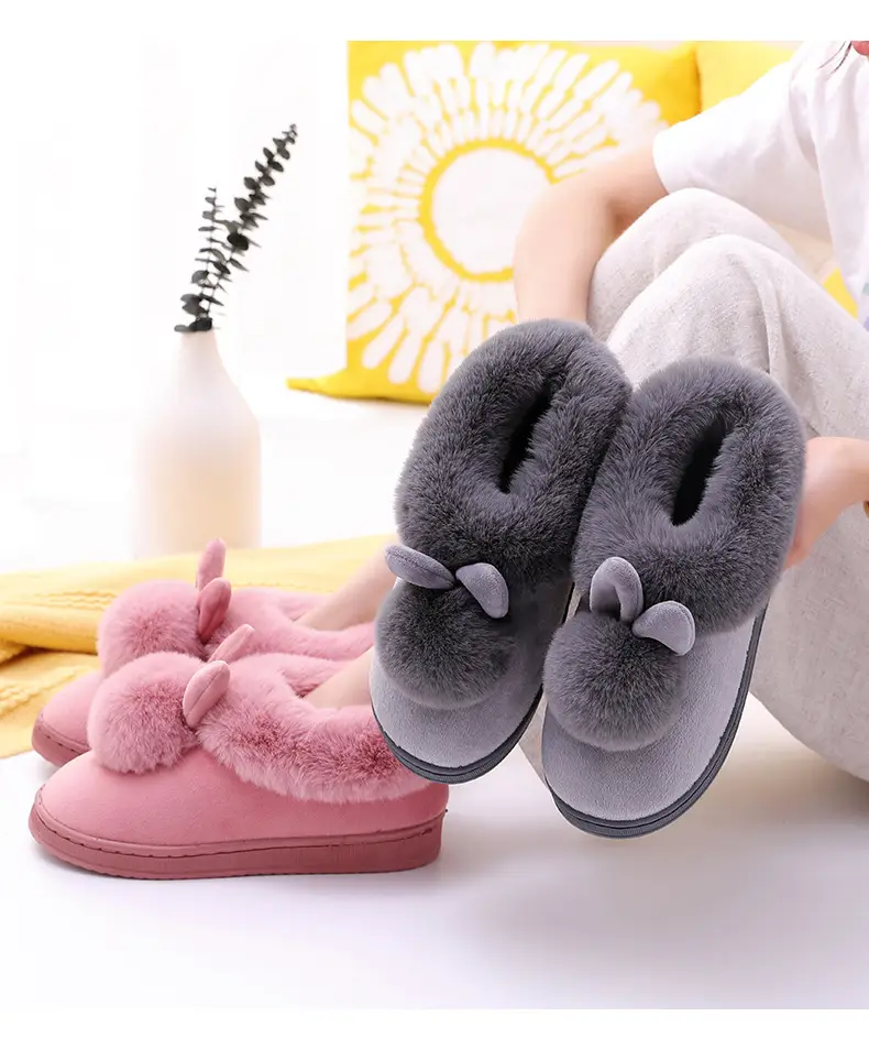 Women's Furry Slippers 2026 Winter New Korean Style Rabbit Fur Indoor Silent Warm Cotton Slippers with Heel Cover — feature 29
