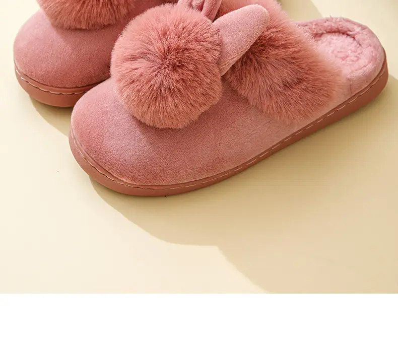 Women's Furry Slippers 2026 Winter New Korean Style Rabbit Fur Indoor Silent Warm Cotton Slippers with Heel Cover — feature 7