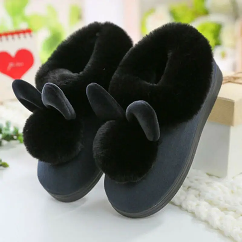 Women's Furry Slippers 2026 Winter New Korean Style Rabbit Fur Indoor Silent Warm Cotton Slippers with Heel Cover
