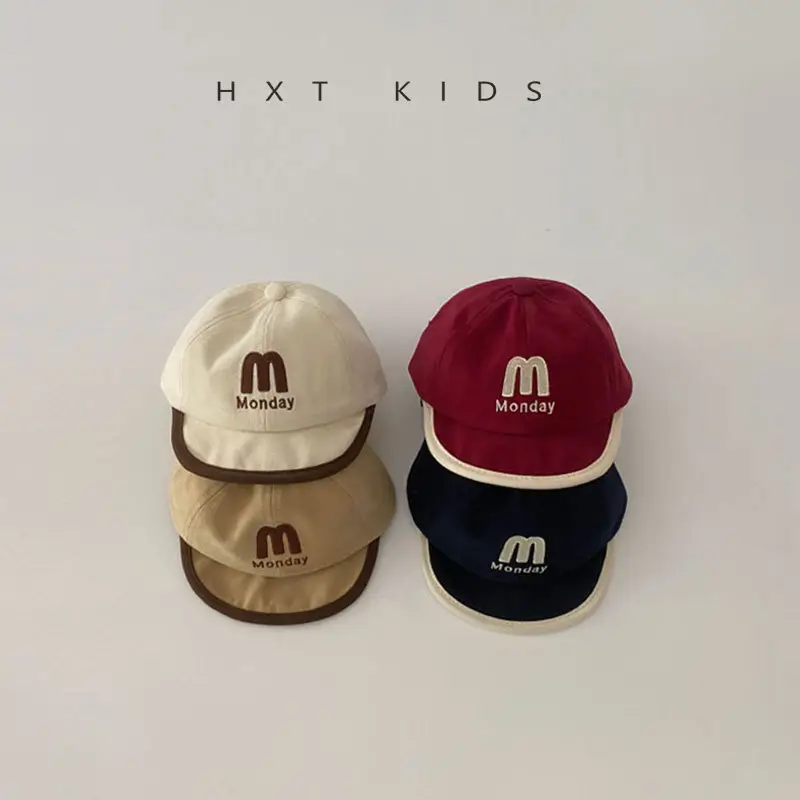 Baby Soft Brim Duckbill Cap Spring Autumn m Letter Stylish Color-Blocking Hat Infant Toddler Baseball Cap Trendy