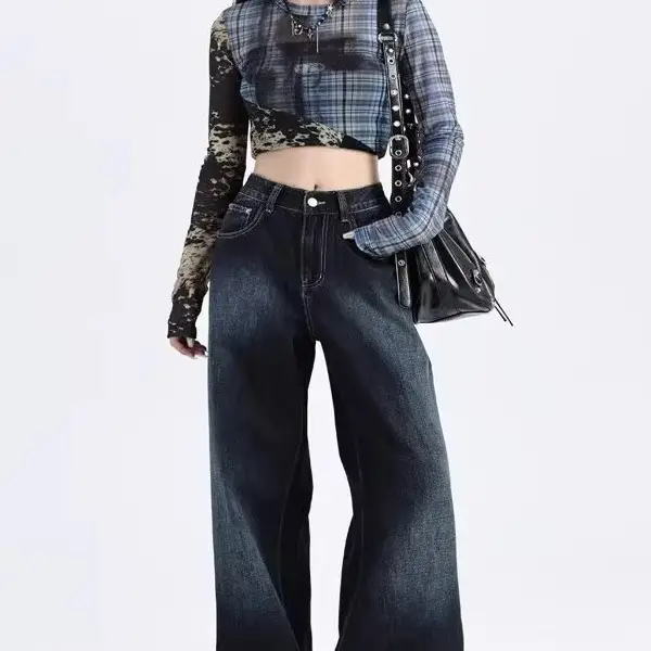 Dark Blue Gradient Wide Leg Jeans for Women Summer — feature 10