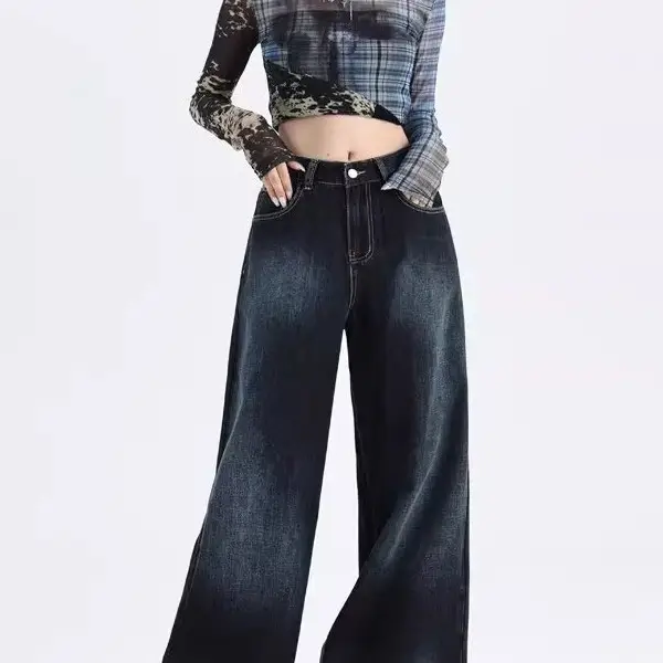 Dark Blue Gradient Wide Leg Jeans for Women Summer — feature 11