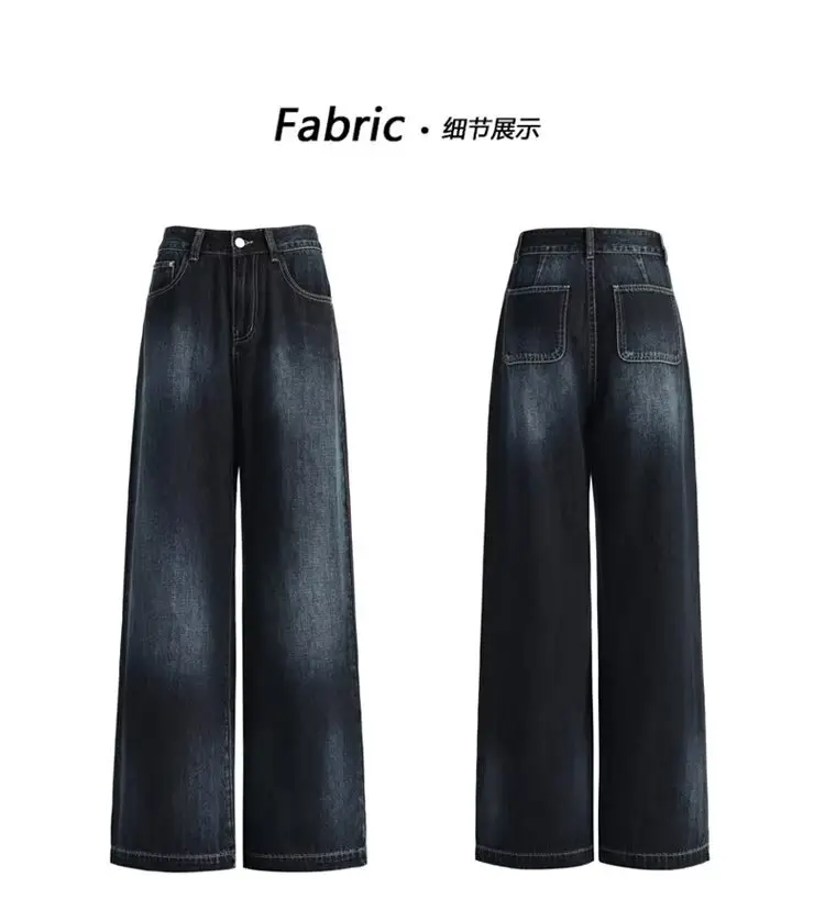 Dark Blue Gradient Wide Leg Jeans for Women Summer — feature 3