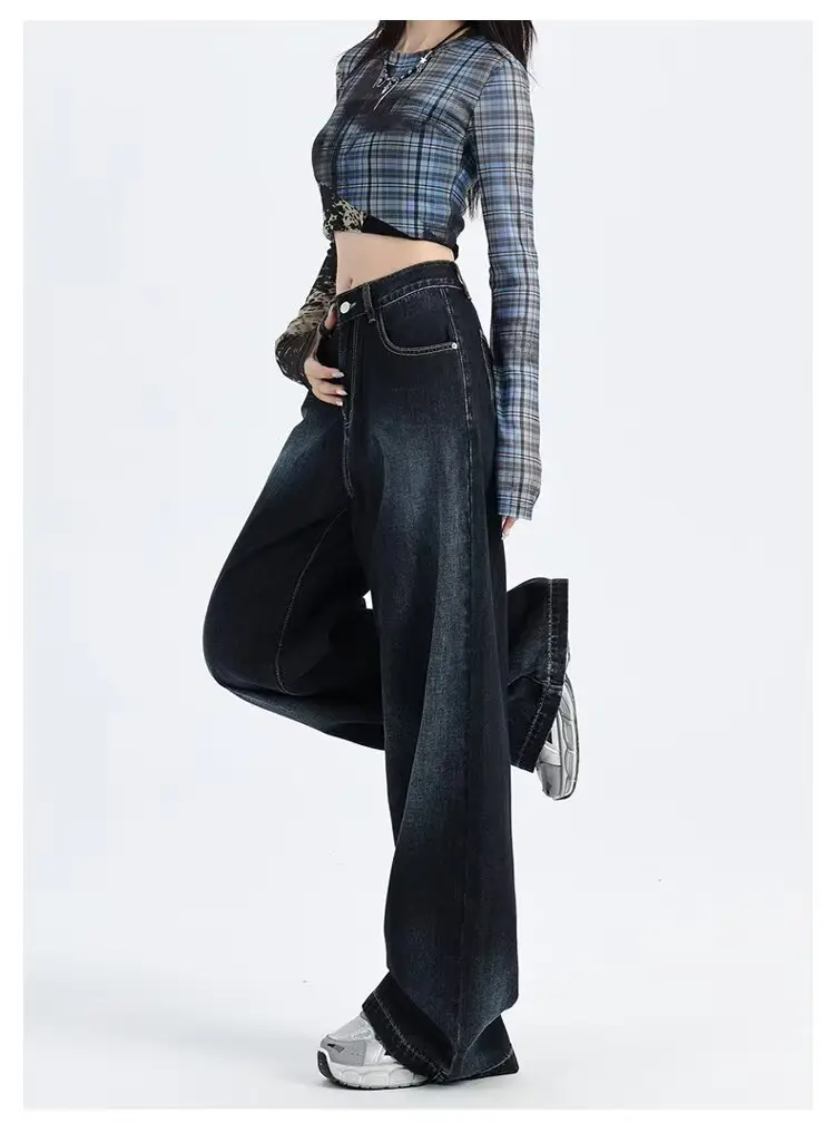 Dark Blue Gradient Wide Leg Jeans for Women Summer — feature 4