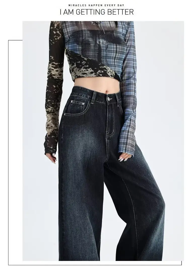 Dark Blue Gradient Wide Leg Jeans for Women Summer — feature 7