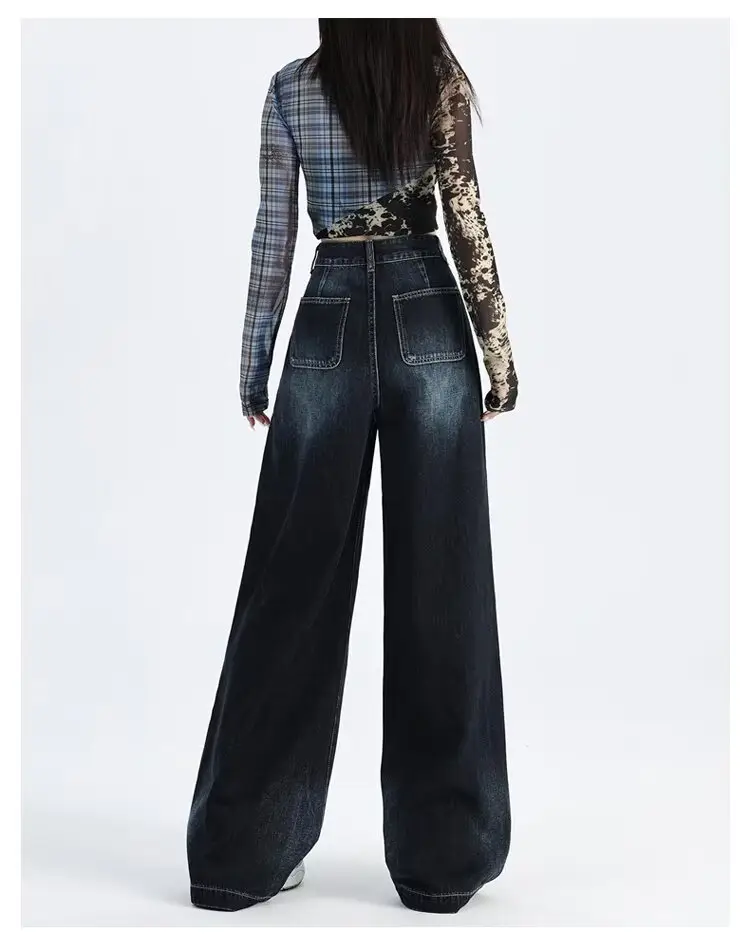 Dark Blue Gradient Wide Leg Jeans for Women Summer — feature 8