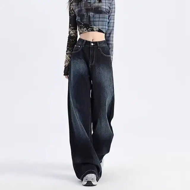 Dark Blue Gradient Wide Leg Jeans for Women Summer — feature 9