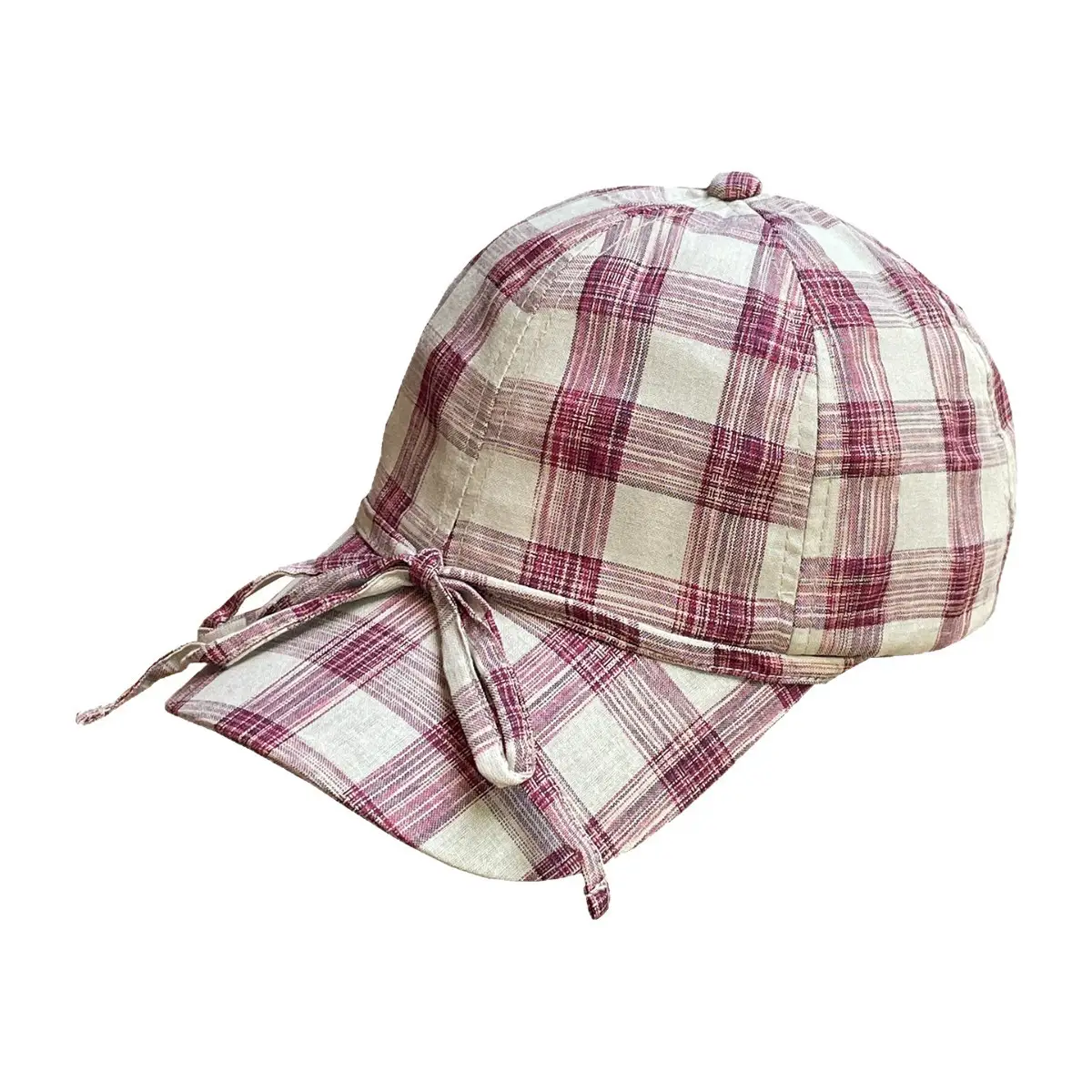2026 Plaid Bow Baseball Cap for Women Large Soft Cotton