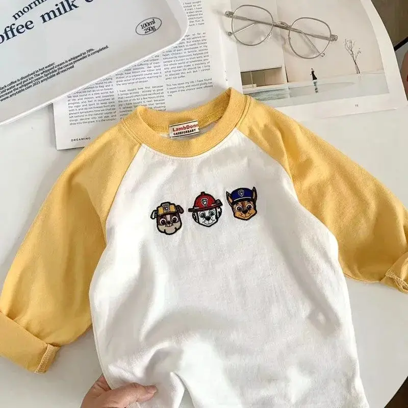 Boys Cotton Raglan T-Shirt Yellow White Cartoon Print