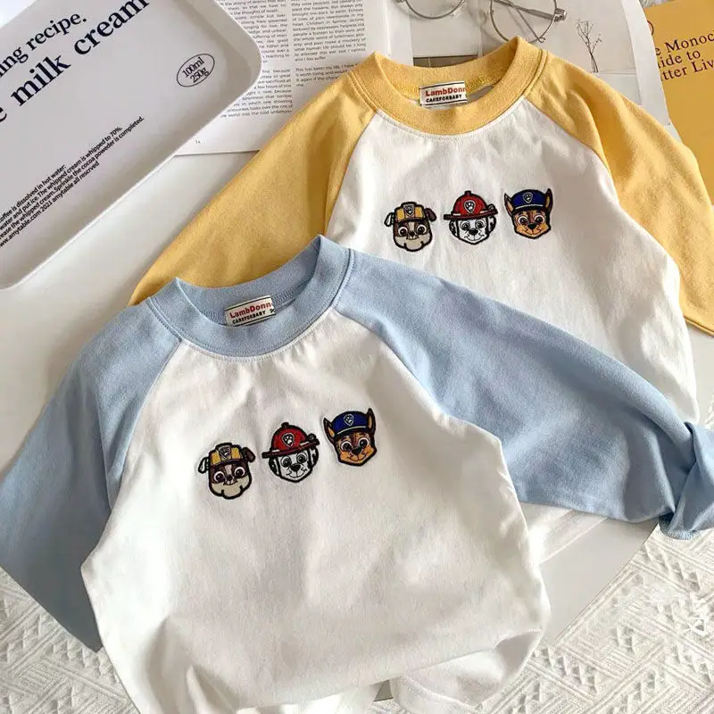 Boys Cotton Raglan T-Shirt Yellow White Cartoon Print — feature 1
