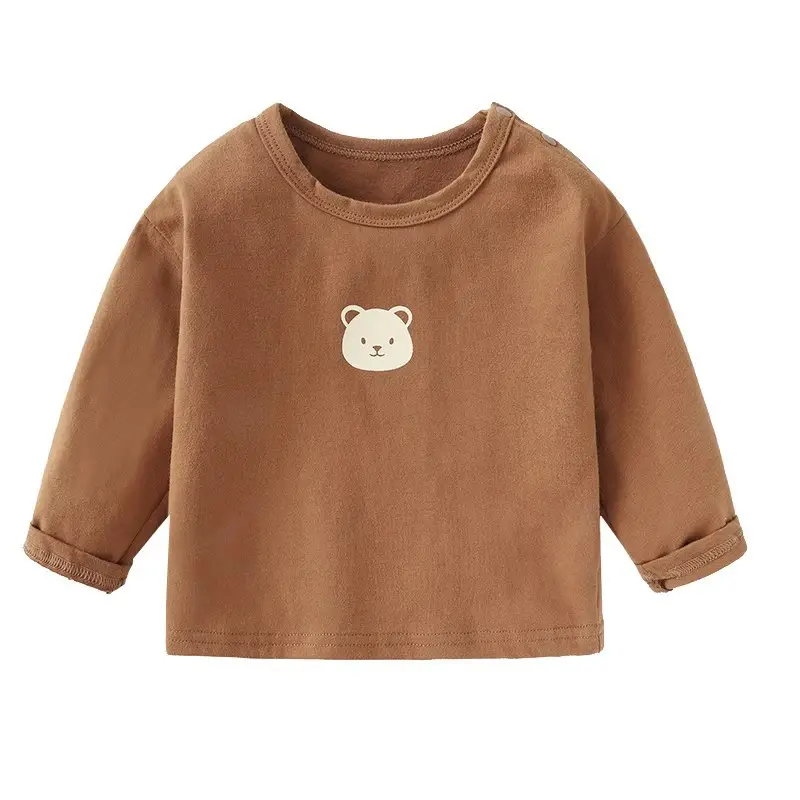 Jingqi Baby Long Sleeve T-Shirt Brown Cream Bear Print - Image 2