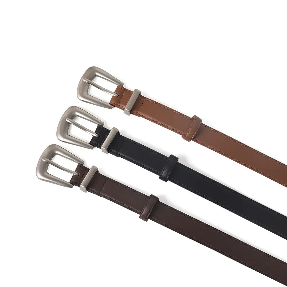 Women's Brown Genuine Leather Belt with Silver Buckle - Image 5