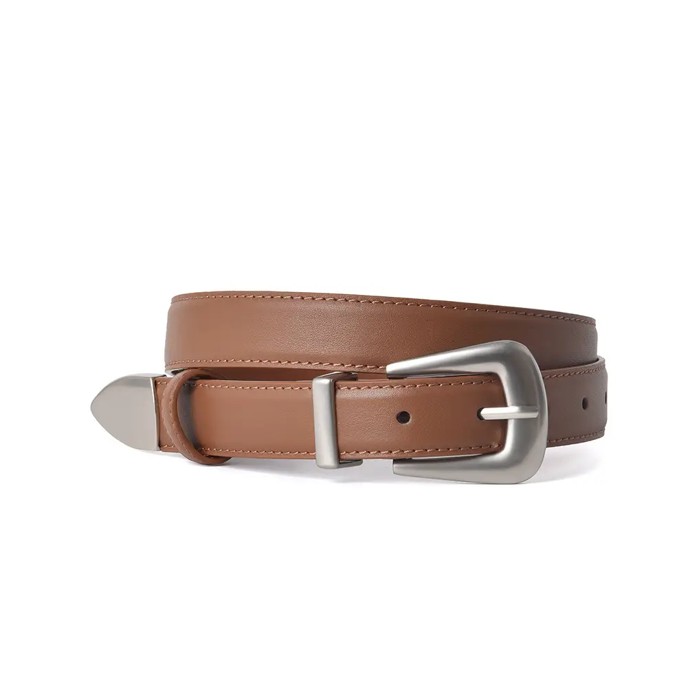 Women's Brown Genuine Leather Belt with Silver Buckle - Image 6