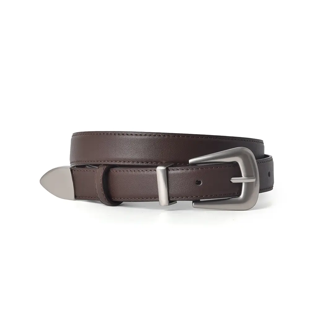 Women's Brown Genuine Leather Belt with Silver Buckle - Image 7