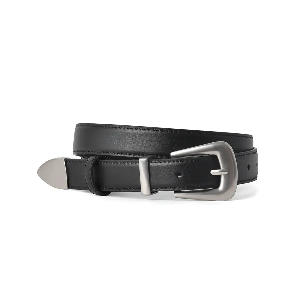 Women's Brown Genuine Leather Belt with Silver Buckle - Image 8