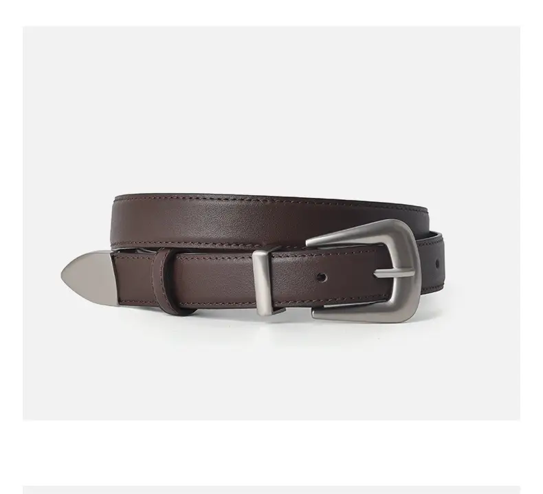 Women's Brown Genuine Leather Belt with Silver Buckle — feature 10