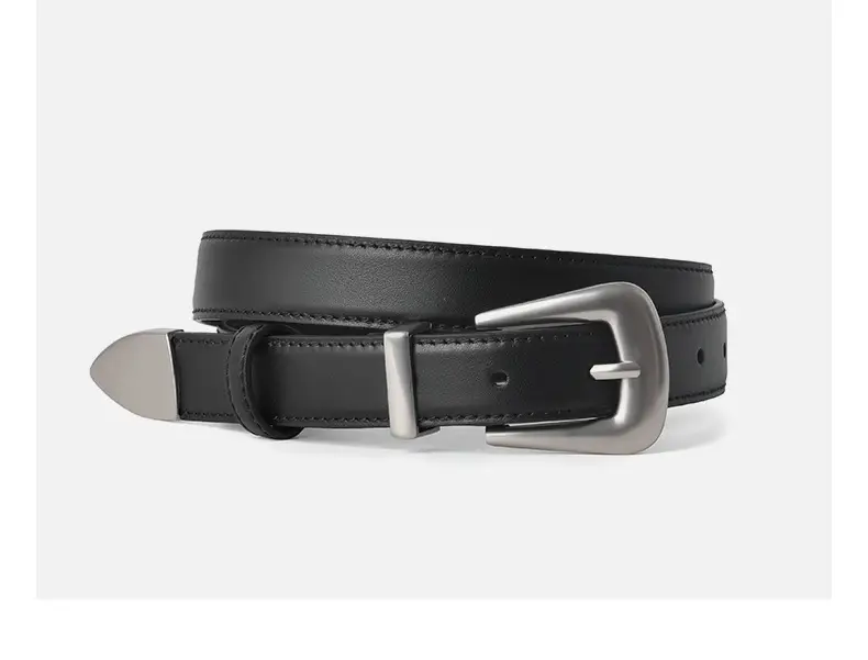 Women's Brown Genuine Leather Belt with Silver Buckle — feature 11