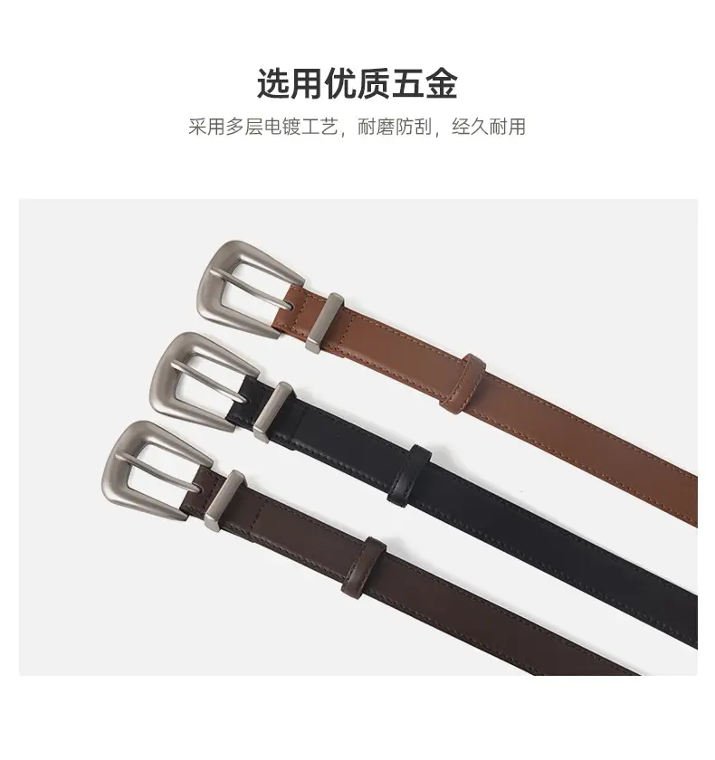 Women's Brown Genuine Leather Belt with Silver Buckle — feature 6