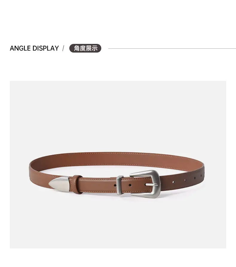 Women's Brown Genuine Leather Belt with Silver Buckle — feature 8