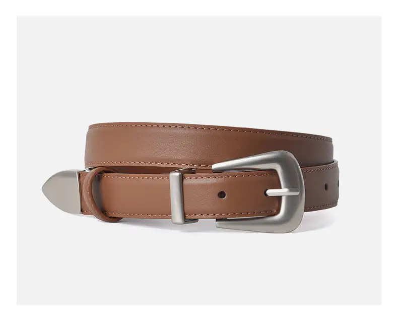 Women's Brown Genuine Leather Belt with Silver Buckle — feature 9