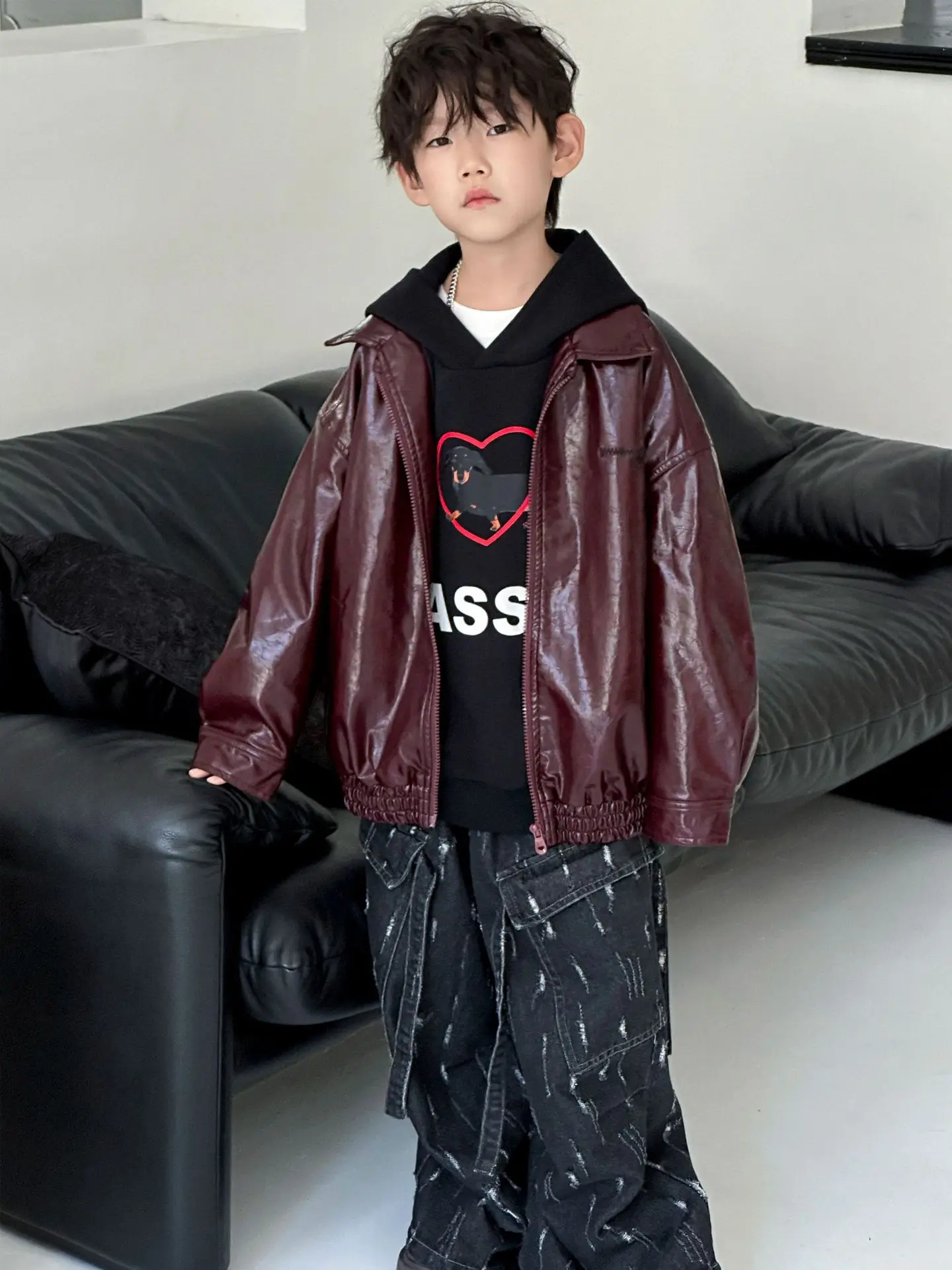 Boys Hoodie Sweatshirt Set Maroon 2025 Spring Fall