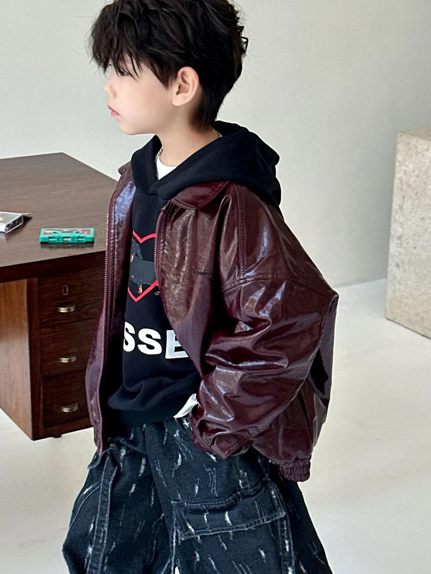 Boys Hoodie Sweatshirt Set Maroon 2025 Spring Fall