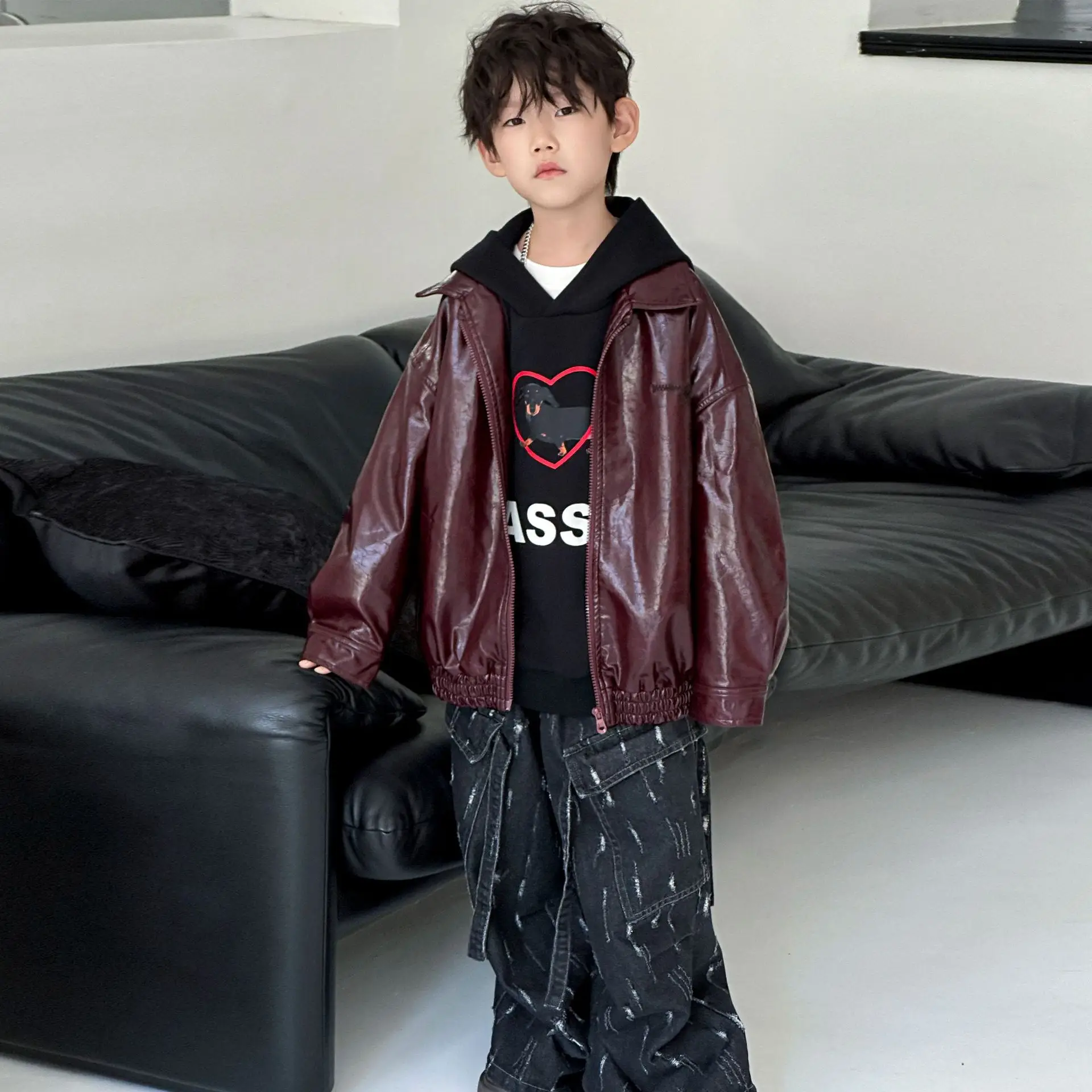 Boys Hoodie Sweatshirt Set Maroon 2025 Spring Fall — feature 10