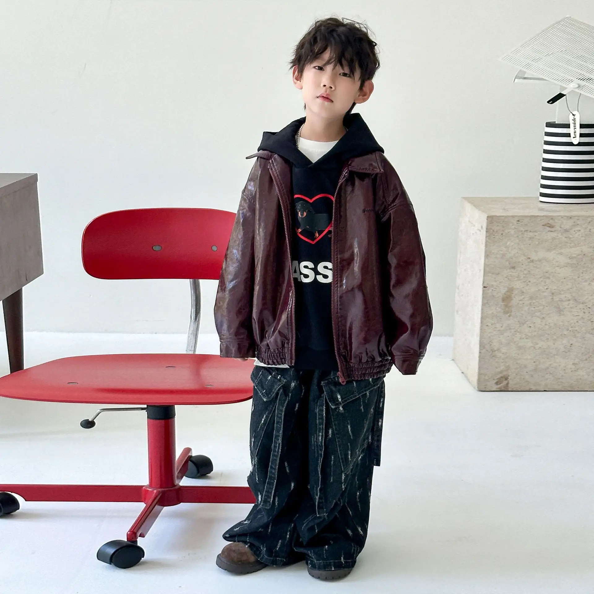 Boys Hoodie Sweatshirt Set Maroon 2025 Spring Fall — feature 11