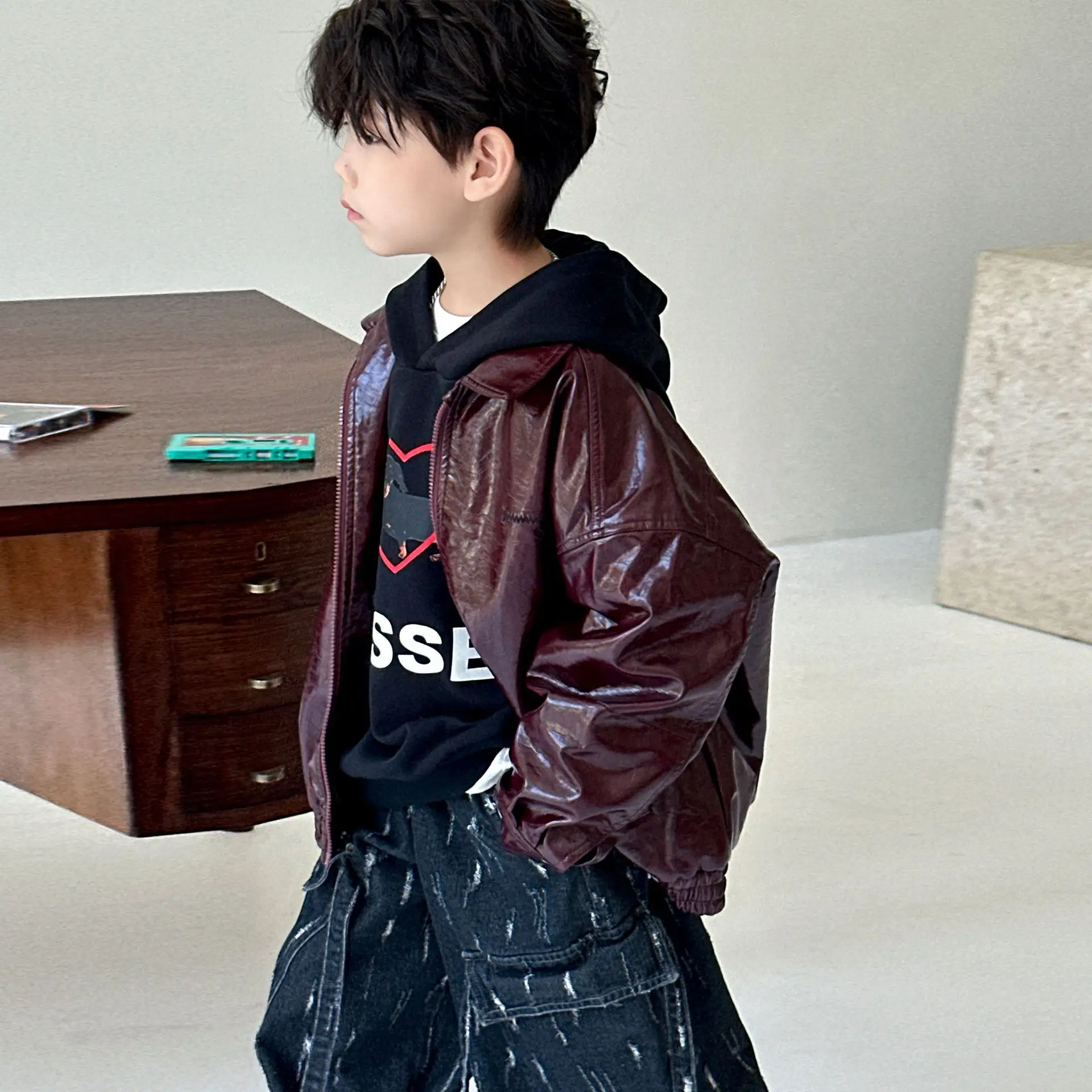 Boys Hoodie Sweatshirt Set Maroon 2025 Spring Fall — feature 12