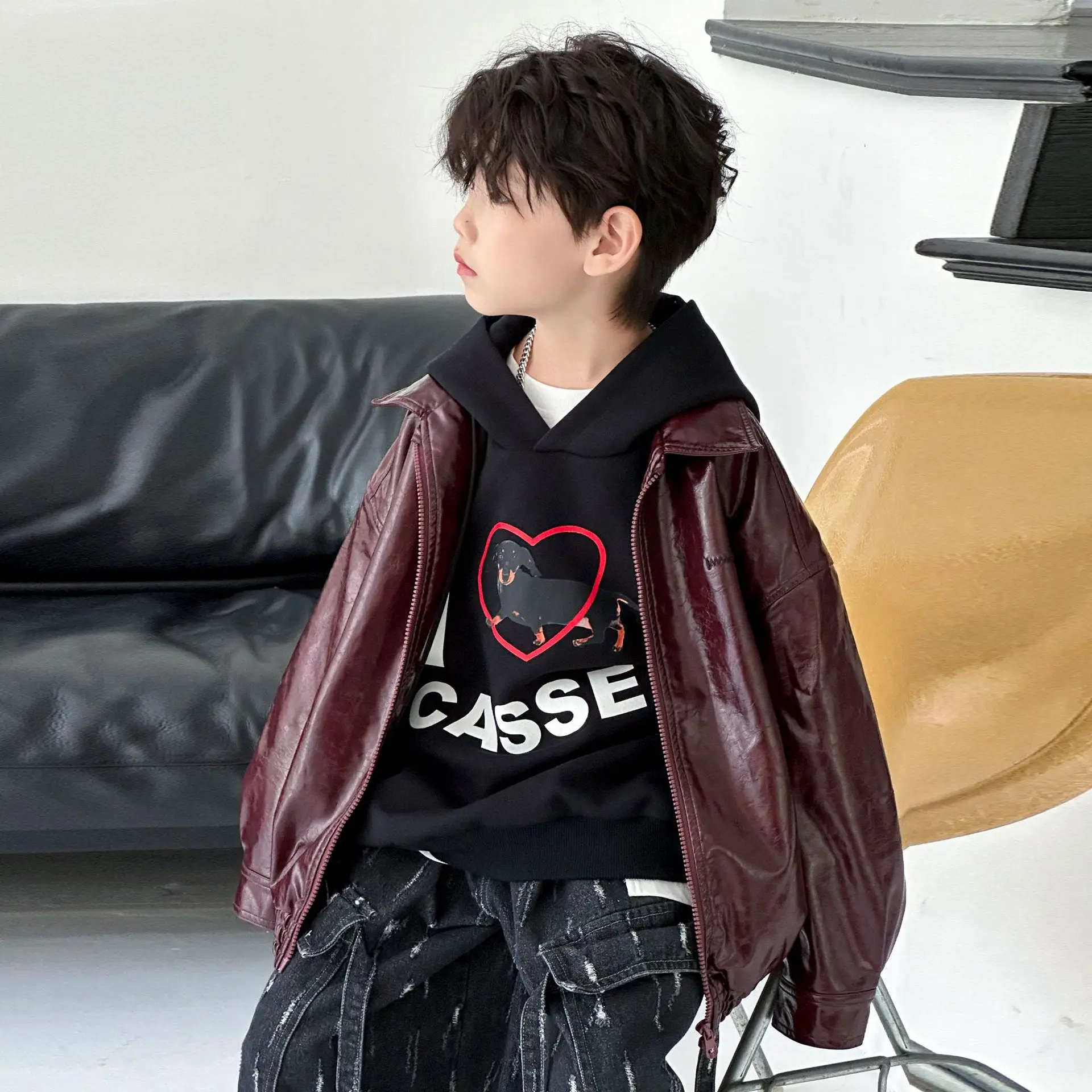 Boys Hoodie Sweatshirt Set Maroon 2025 Spring Fall — feature 9