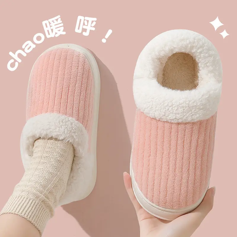 Covered Heel Cotton Slippers for Women Winter Couples Indoor Home Household Ladies Winter Plush Warm Cotton Shoes Men Winter Wholesale - Image 4