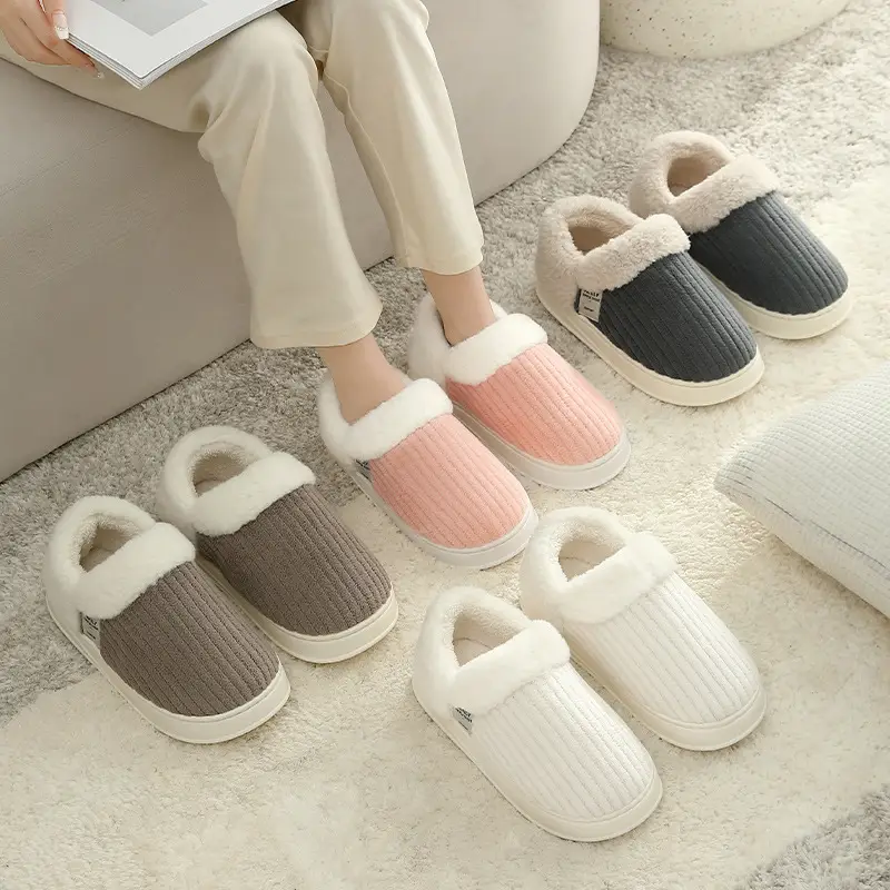 Covered Heel Cotton Slippers for Women Winter Couples Indoor Home Household Ladies Winter Plush Warm Cotton Shoes Men Winter Wholesale - Image 5