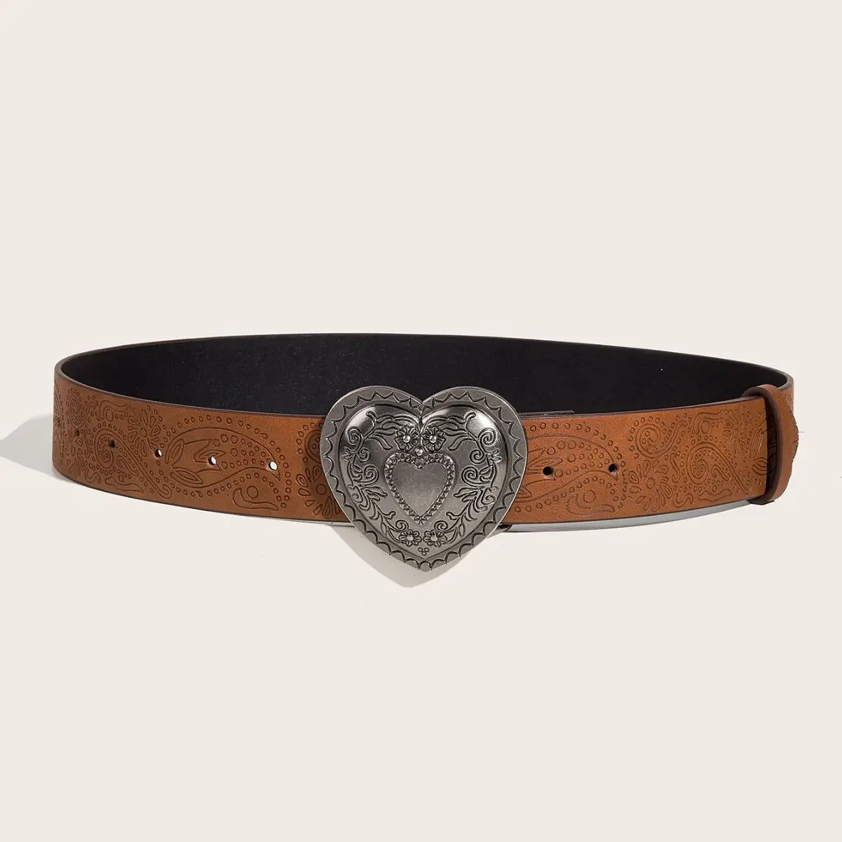 Brown Heart Print Snap Belt for Women Men - Image 4