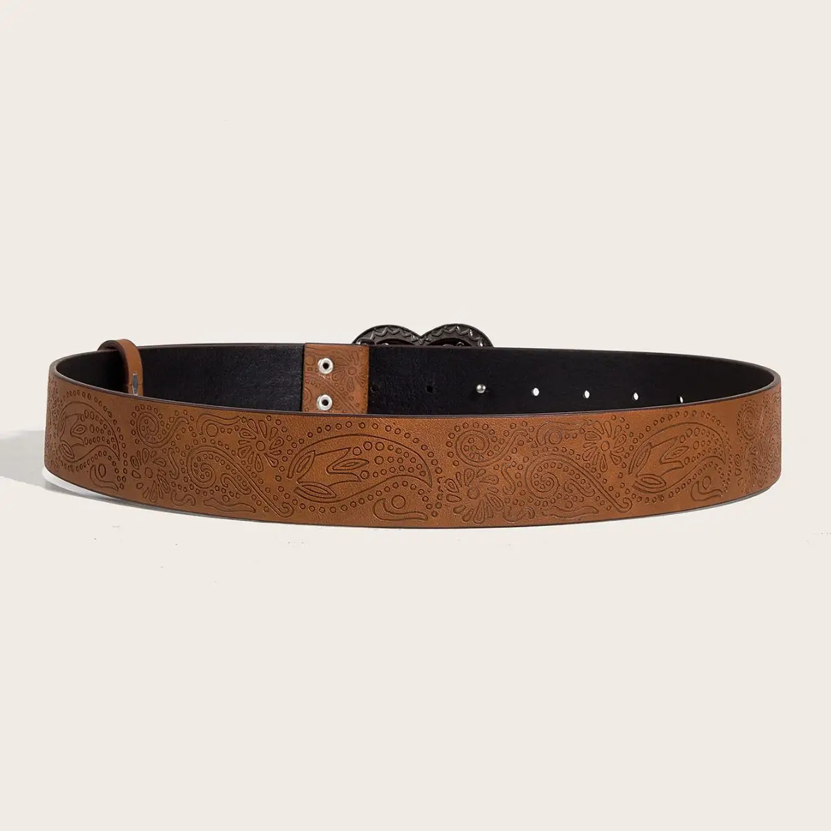 Brown Heart Print Snap Belt for Women Men - Image 5