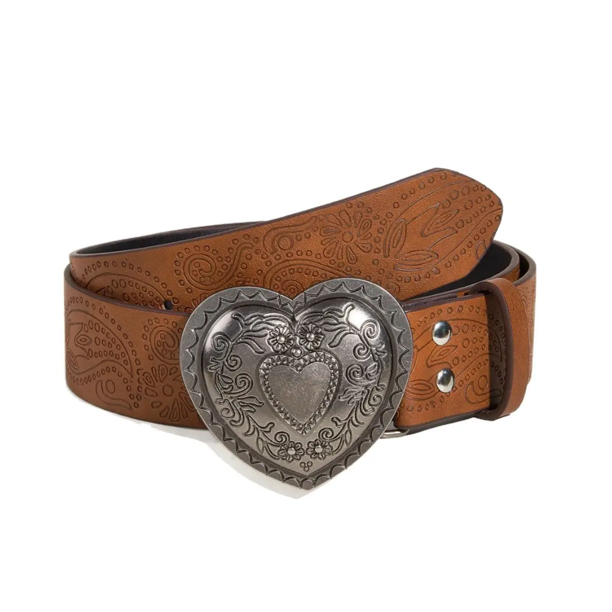 Brown Heart Print Snap Belt for Women Men - Image 6