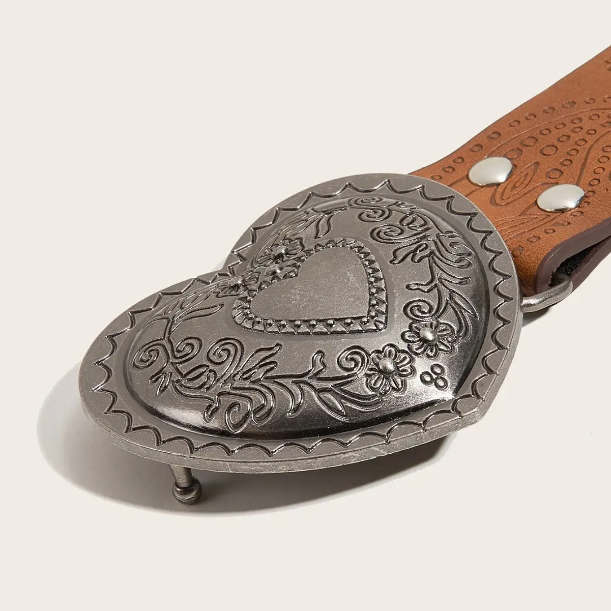 Brown Heart Print Snap Belt for Women Men — feature 4