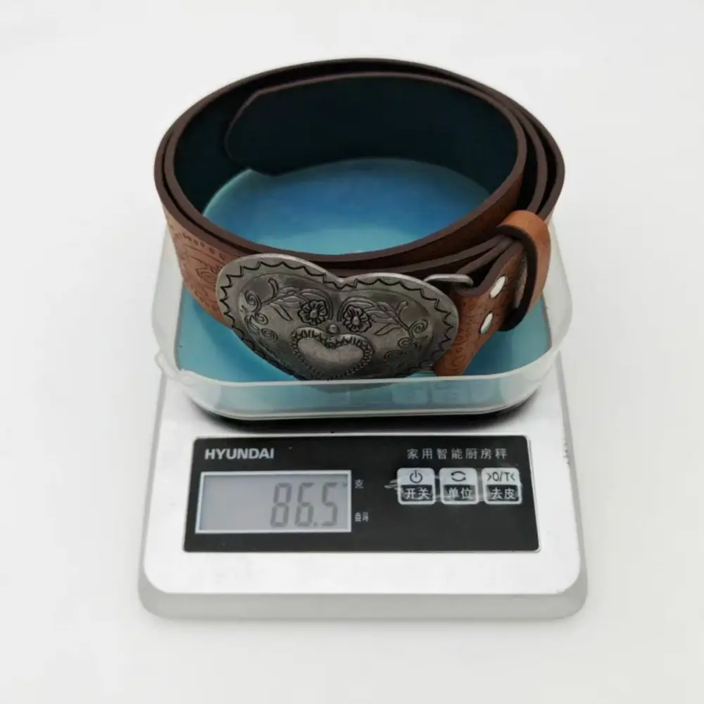 Brown Heart Print Snap Belt for Women Men — feature 7
