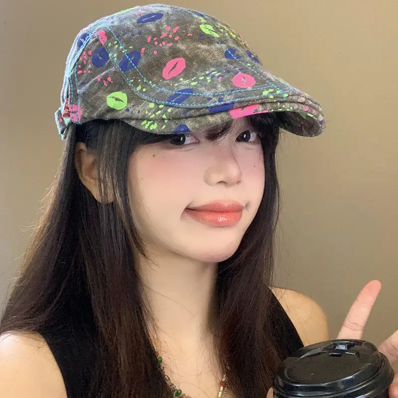 Summer Denim Graphic Cap Forward College Student Style - Image 7