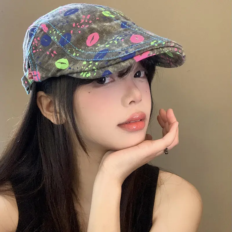 Summer Denim Graphic Cap Forward College Student Style - Image 8