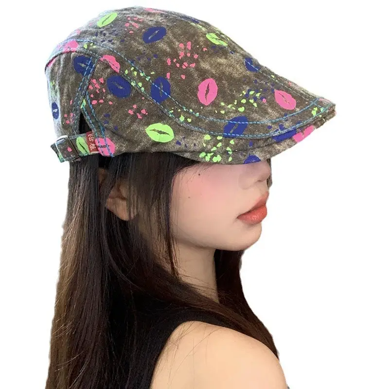 Summer Denim Graphic Cap Forward College Student Style - Image 9