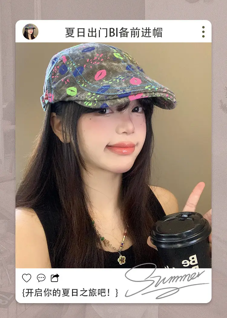 Summer Denim Graphic Cap Forward College Student Style — feature 1