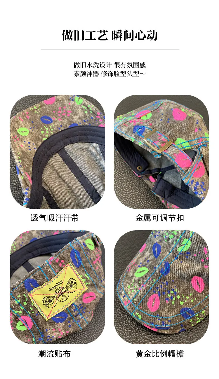 Summer Denim Graphic Cap Forward College Student Style — feature 5
