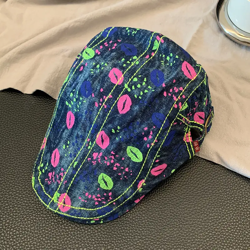 Summer Denim Graphic Cap Forward College Student Style - Image 2