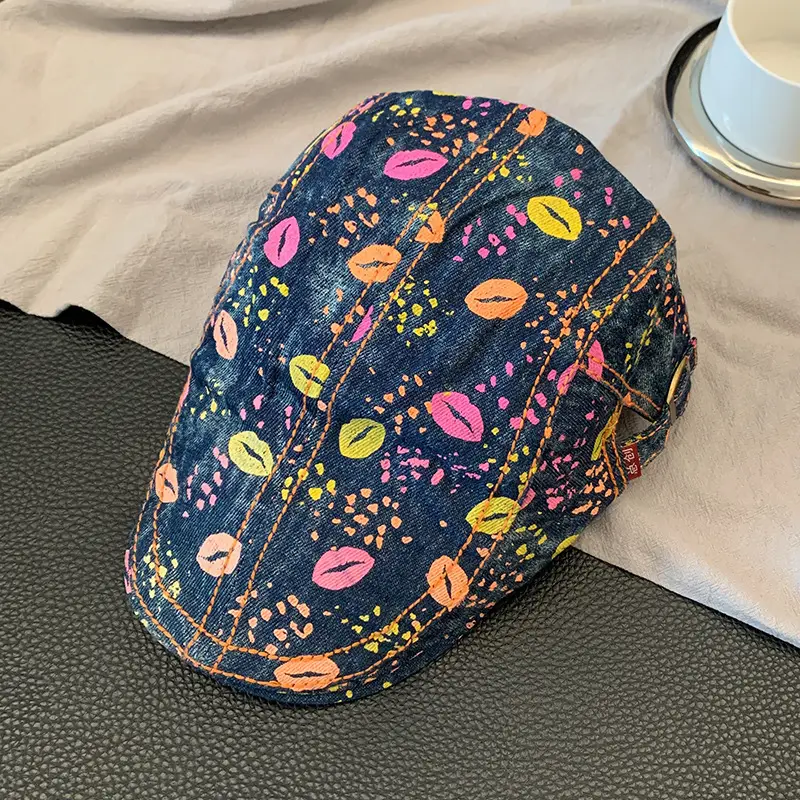 Summer Denim Graphic Cap Forward College Student Style - Image 3