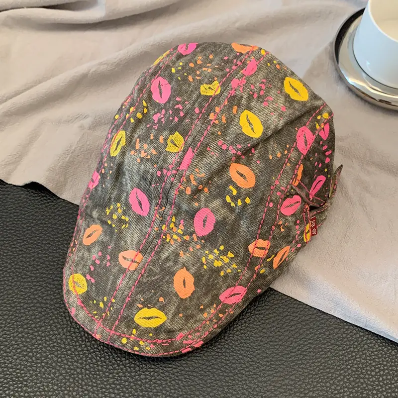 Summer Denim Graphic Cap Forward College Student Style - Image 4