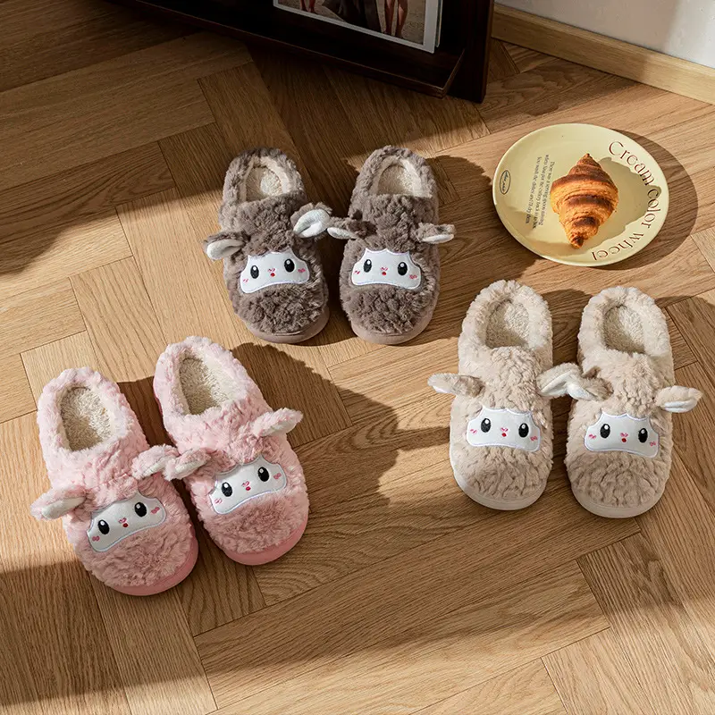 Cartoon Sheep Cotton Slippers for Indoor Use, Couple's Warm Plush Thick-Soled Slippers with a Soft Cushioning Feel, Suitable for Autumn and Winter Maternity Use - Image 6