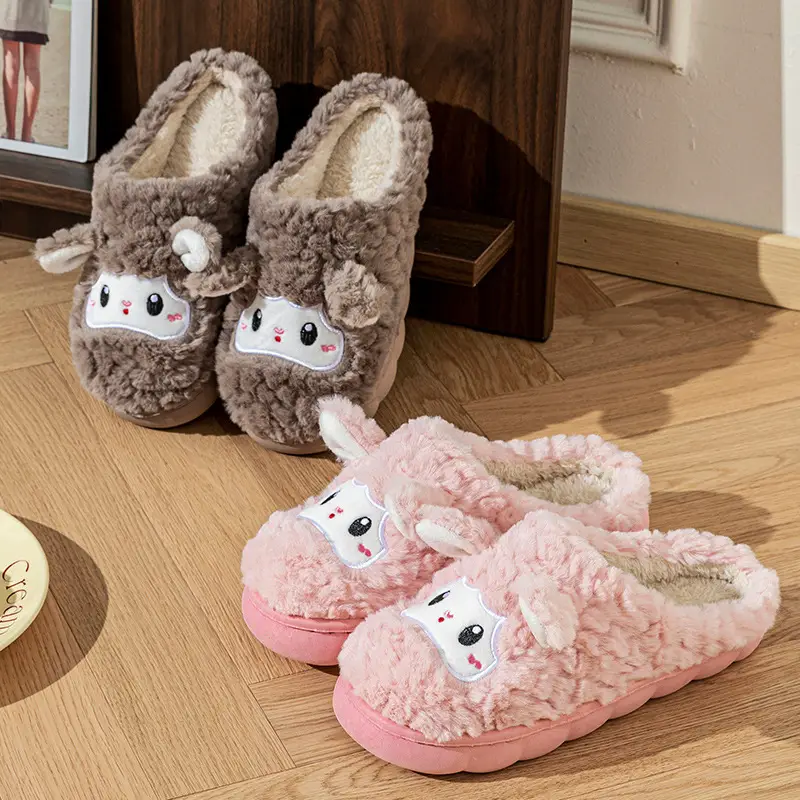 Cartoon Sheep Cotton Slippers for Indoor Use, Couple's Warm Plush Thick-Soled Slippers with a Soft Cushioning Feel, Suitable for Autumn and Winter Maternity Use - Image 7