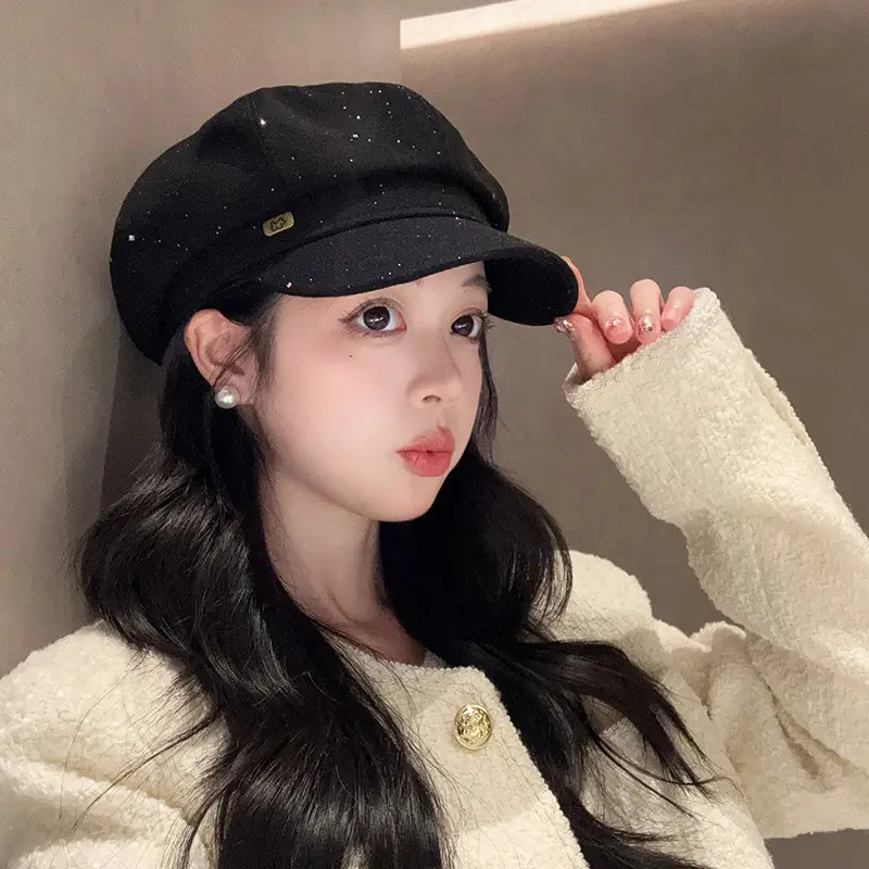Vintage PU Leather Patchwork Octagonal Hat for Women — feature 11