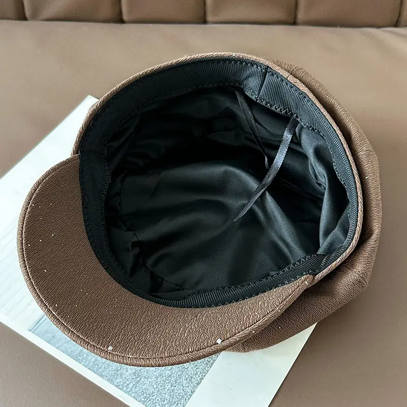 Vintage PU Leather Patchwork Octagonal Hat for Women — feature 12